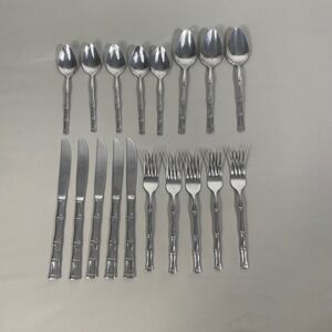 Vtg MCM Stanley Roberts Rogers Citadel Bamboo 18 pc Stainless Steel Flatware Set